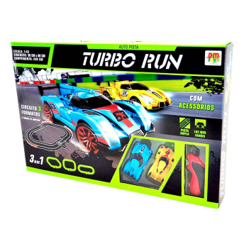 Pista de Corrida com Carrinhos - Auto Pista Turbo Run - 3 Formatos - DM Toys
