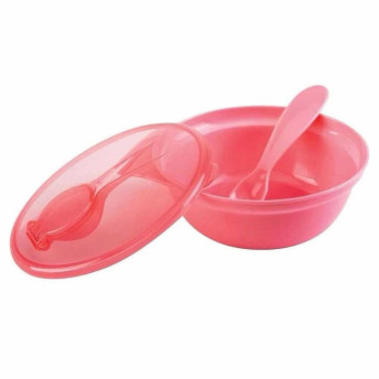 Pratinho Tigela - Bowl com Tampa e Colher - 300ml - Rosa - Buba