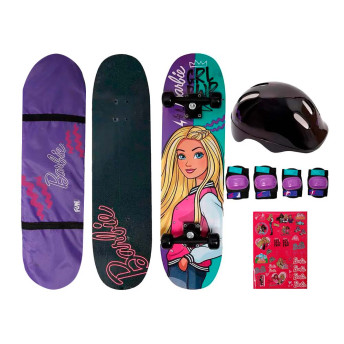 Skate com Kit Proteção - Barbie Teen - Girl Power - Fun Divirta-se