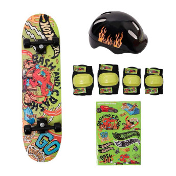 Skate com Kit Proteção - Hot Wheels - Teen - Bash - Fun Divirta-se