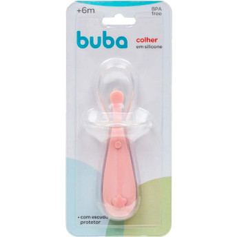 Talher Infantil - Colher de Silicone - 12cm - Rosa - Buba