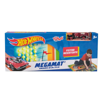 Pista e Veículo - Megamat - 80cm x 70cm - Hot Wheels - Vermelho - Toyng