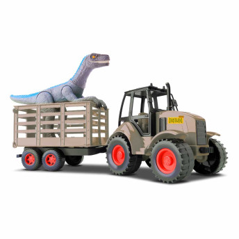 Trator e Figura - Dino Island Adventure - Trator Carreta com Velociraptor - Silmar