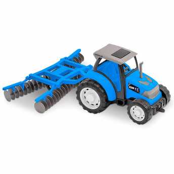 Trator Roda Livre - Maxx Trator - Arado - Azul - Usual Brinquedos