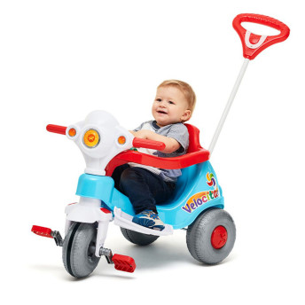 Triciclo Infantil com Haste Direcionável Velocita - Azul - Calesita