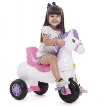 Triciclo Infantil Passeio e Pedal Cavalinho Potó - Rosa - Calesita com Haste Direcionável 1