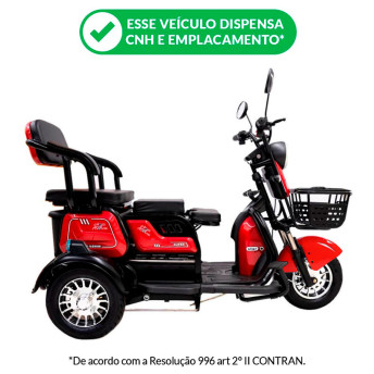 Triciclo Elétrico - Smart PAM - 800w 48v - Vermelho - Plug and Move