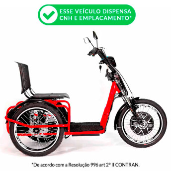 Triciclo Elétrico - Village PAM - 800w Lithium - Vermelho - Plug and Move
