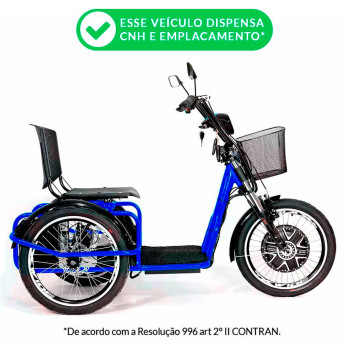 Triciclo Elétrico - Village PAM - Cesta - 800w - Azul - Plug and Move