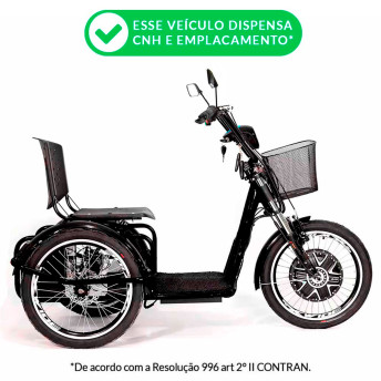 Triciclo Elétrico - Village PAM - Cesta - 800w - Preto - Plug and Move