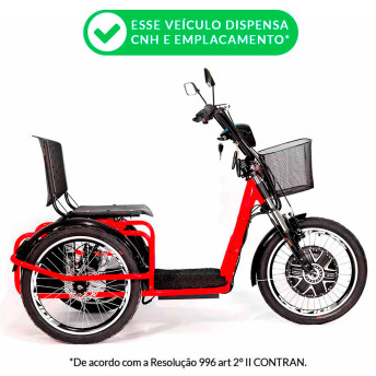 Triciclo Elétrico - Village PAM - Cesta - 800w - Vermelho - Plug and Move