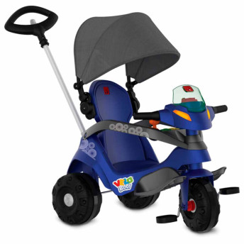 Triciclo Infantil - Passeio e Pedal - Velobaby Reclinável - Azul-Preto - Bandeirante