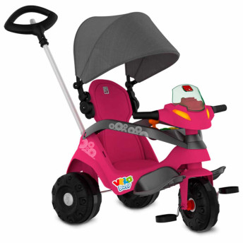 Triciclo Infantil - Passeio e Pedal - Velobaby Reclinável - Rosa-Preto - Bandeirante