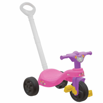 Triciclo Infantil com Empurrador - Encantado - Rosa - Pais e Filhos