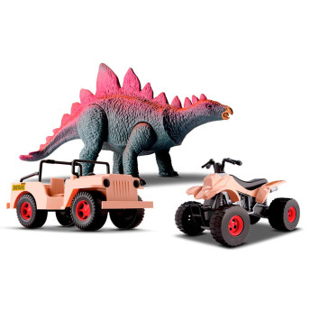 Veículos e Figura - Dino Island Adventure - Jipe, Quadriciclo com Estegossauro - Silmar Brinquedos