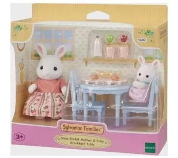 Sylvanian Families - Mesa de Café da Manhã - Mamãe e Bebê Coelhos de Neve