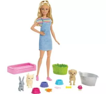 Boneca Articulada - Barbie - Brincar e Lavar - Banho de Pets - Mattel