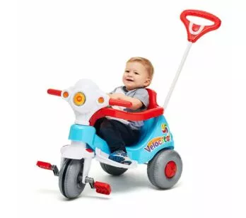 Triciclo Infantil com Haste Direcionável Velocita - Azul - Calesita