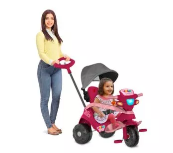 Triciclo Velobaby Reclinável com Capota - Pink - Bandeirante