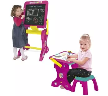 Mesa e Lousa Educativa - 2 em 1 - com Banquinho - Barbie - Fun