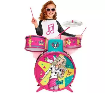 Bateria Infantil Fabulosa com Banquinho - Barbie - Fun Divirta-se