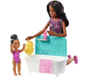 Boneca Barbie Babá - Negra - Skipper Babysitters - Hora do Banho - Mattel
