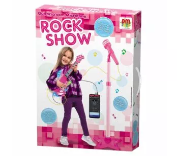 Guitarra Infantil com Microfone Pedestal - Rock Show - Rosa - DM Toys