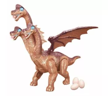 Figura Eletrônica - Dinossauro - 3 Cabeças - Marrom - DM Toys