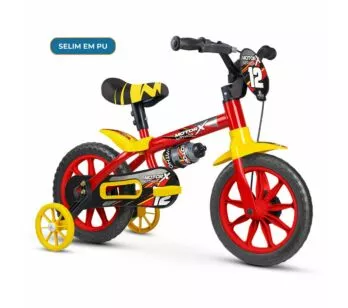 Bicicleta Infantil com Rodinhas - Aro 12 - Selim PU - Motor X - Vermelho- Nathor
