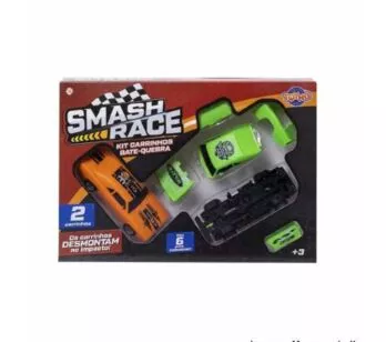Kit Carrinhos Bate e Quebra de Fricção - Smash Race - Laranja e Verde - Toyng