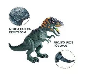 Figura Eletrônica - Dinossauro - Tiranossauro - Verde - DM Toys