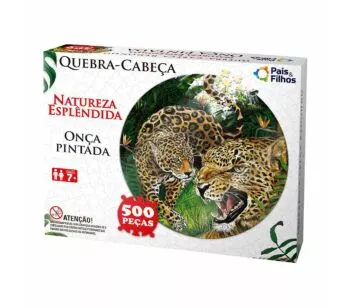 Quebra-Cabeça Redondo 500 Peças - Natureza Esplêndida - Onça Pintada - Pais e Filhos