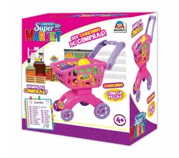 Carrinho de Compras Infantil - Carrinho Super Market - Rosa - Braskit