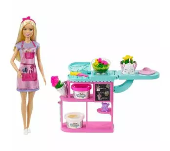 Conjunto e Boneca - Barbie Profissões - Loira - Florista -  Loja Floricultura - Mattel