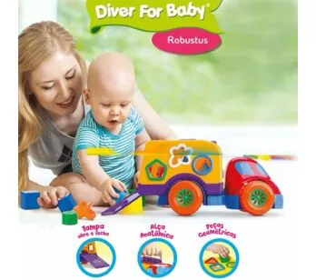 Caminhão com Atividades - Diver For Baby - Robustus - Baú com Encaixes - Divertoys