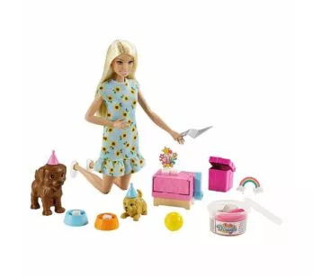 Conjunto e Boneca - Barbie Sisters e Pets - Aniversário de Cachorrinhos - Mattel
