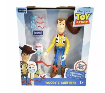 Bonecos Articulados - Toy Story - Disney - Woody com Falas e Garfinho Customizável - Etitoys 