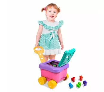 Carrinho de Puxar - Baby Land - Bauduxo Didático - Rosa - Cardoso Toys