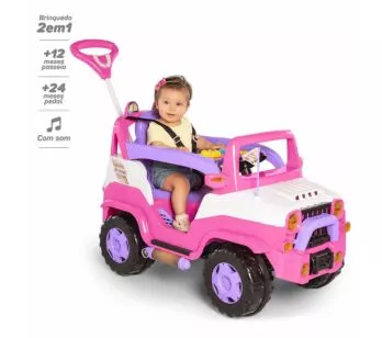 Carrinho de Passeio e Pedal - Jipe Diipi - Rosa - Calesita