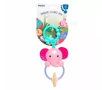 Chocalho Infantil de Bebê - Elefante - Rosa - Dican