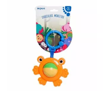 Chocalho Infantil de Bebê - Monstrinho - Laranja - Dican