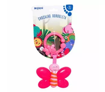 Chocalho Infantil de Bebê - Borboletinha - Rosa - Dican