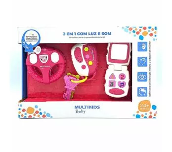 Kit Brinquedos Eletrônicos - 3 em 1 com Luz e Som - Rosa - Multikids Baby