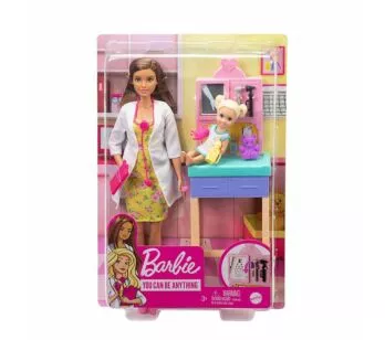 Conjunto e Boneca - Barbie Profissões - Morena - Doutora com Paciente - Mattel