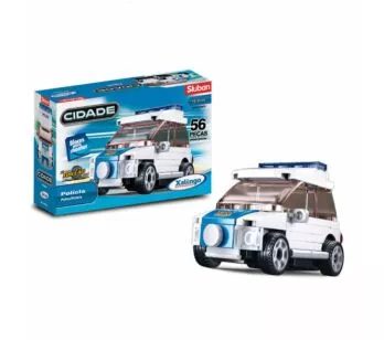 Blocos de Montar - Cidade - Polícia - Carro de Fricção - 56 peças - Xalingo 