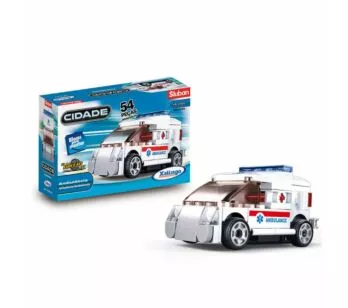 Blocos de Montar - Cidade - Ambulância - Carro de Fricção - 54 peças - Xalingo 