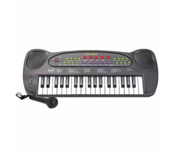 Teclado com Microfone Infantil - HS999 - Preto - DM Toys