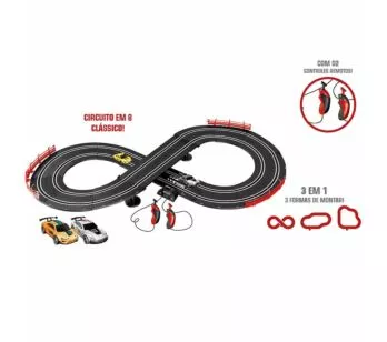 Pista de Corrida com Carrinhos - Auto Pista Turbo Run - 3 em 1 - DM Toys