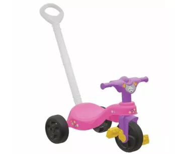 Triciclo Infantil com Empurrador - Encantado - Rosa - Pais e Filhos