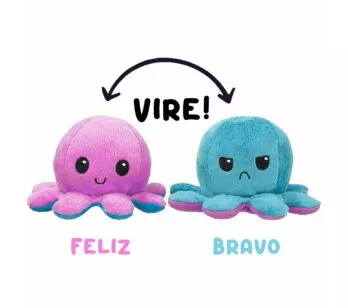 Pelúcia Reversível - Polvo Humor - Polvinho Feliz-Bravo - RS-AZ - Anjos Baby